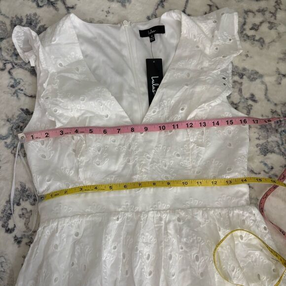 Lulus Flirtatious in Florence White Ruffled Eyelet Cotton Mini Dress Size Medium - Picture 5 of 8